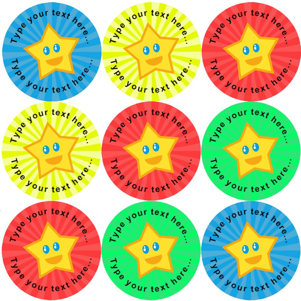 144 Happy Star Personalised 30mm Reward Stickers for School Teachers, Parents and Nursery