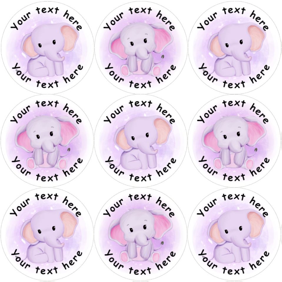 144 Pink Elephants Personalised 30mm Reward Stickers for School Teachers, Nursery, Baby Showers