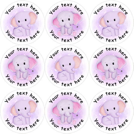 144 Pink Elephants Personalised 30mm Reward Stickers for School Teachers, Nursery, Baby Showers