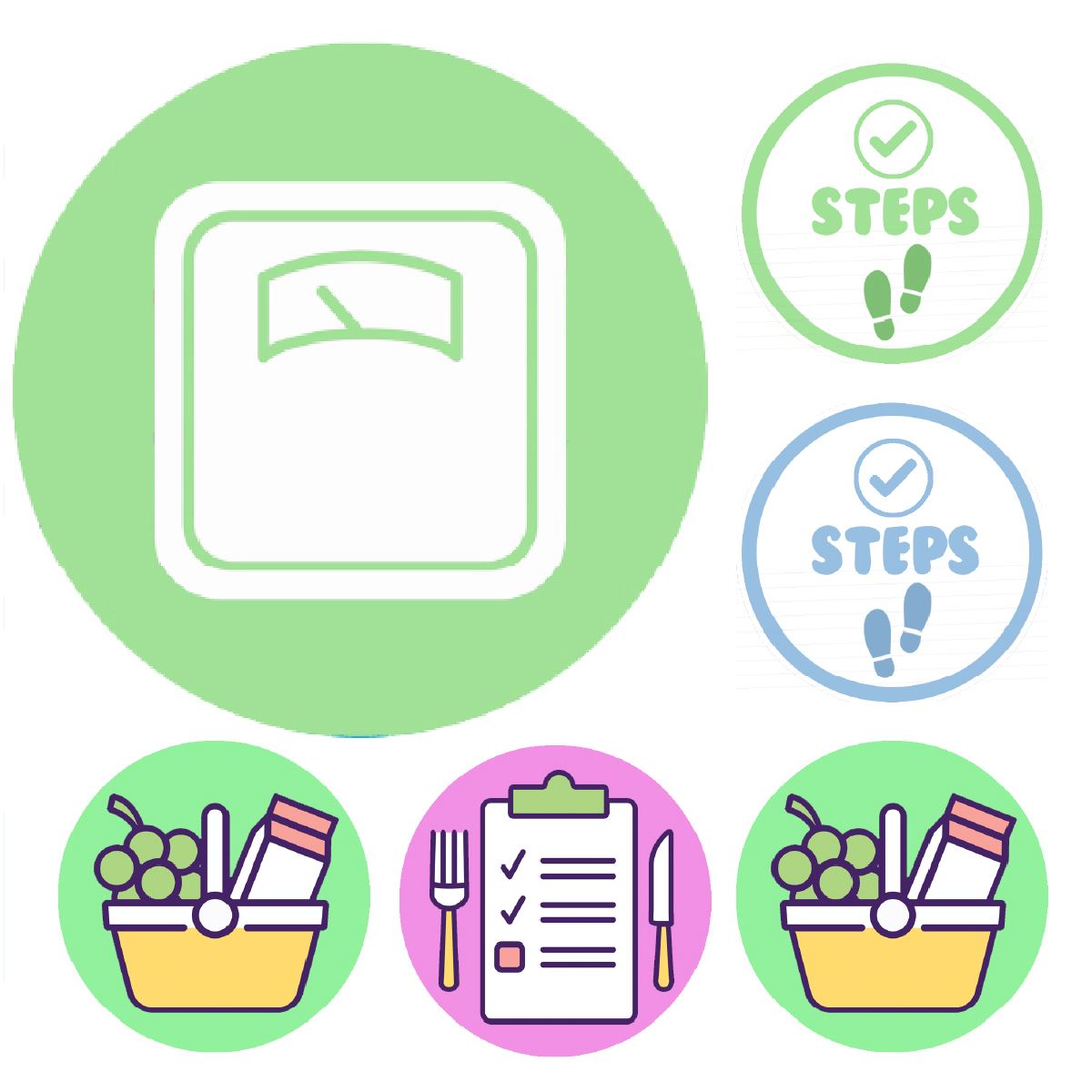 900 Fitness and Food Dots 10mm Spot Reward Stickers for Journals Planners Habit Trackers Diet