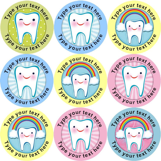 144 Personalised Happy Teeth 30mm Reward Stickers for Dentist, Parents and Teachers