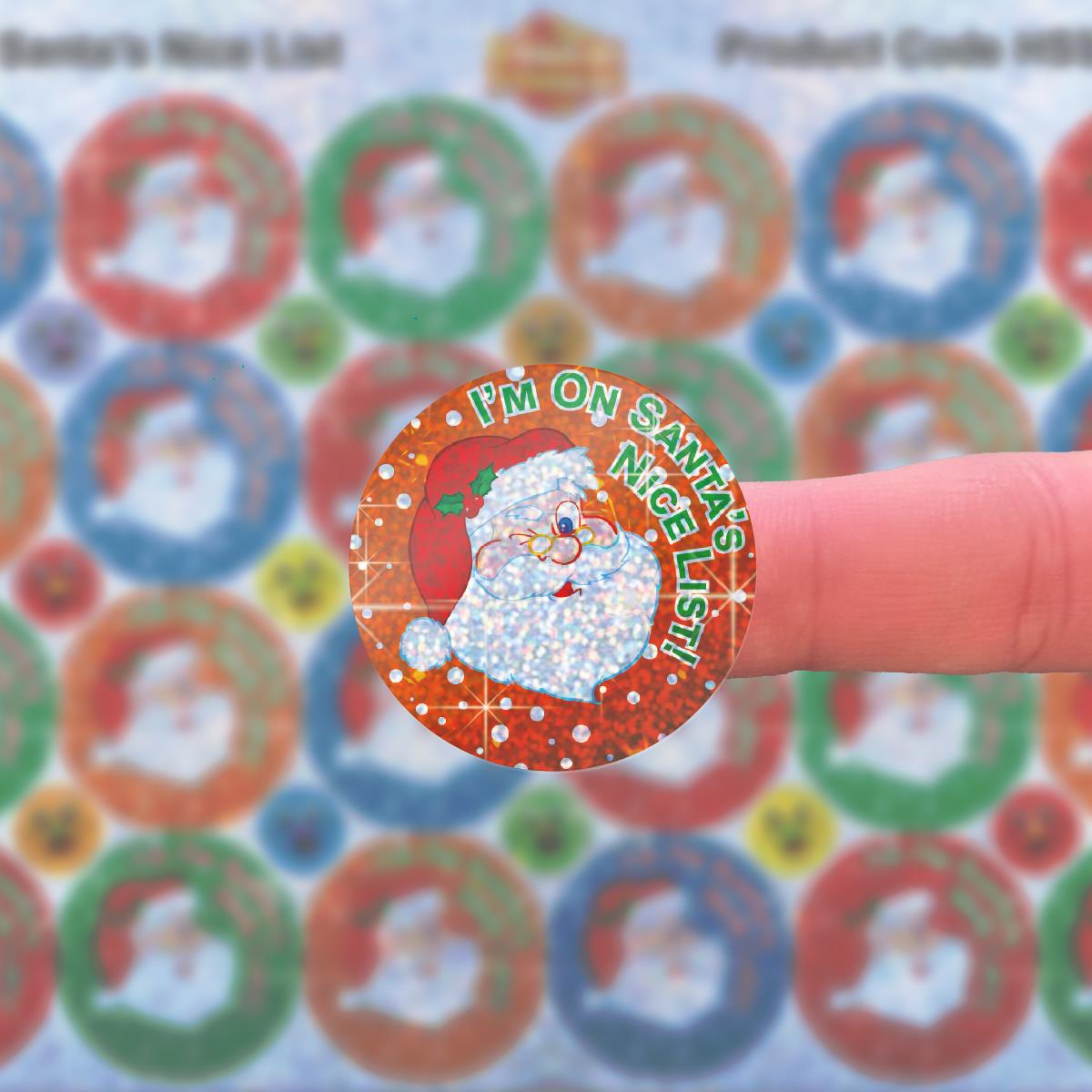 96 Sparkle Santa's Nice List Stickers 30mm + 60 Free Sparkle Smiles Reward Stickers for Teachers, Parents and Schools