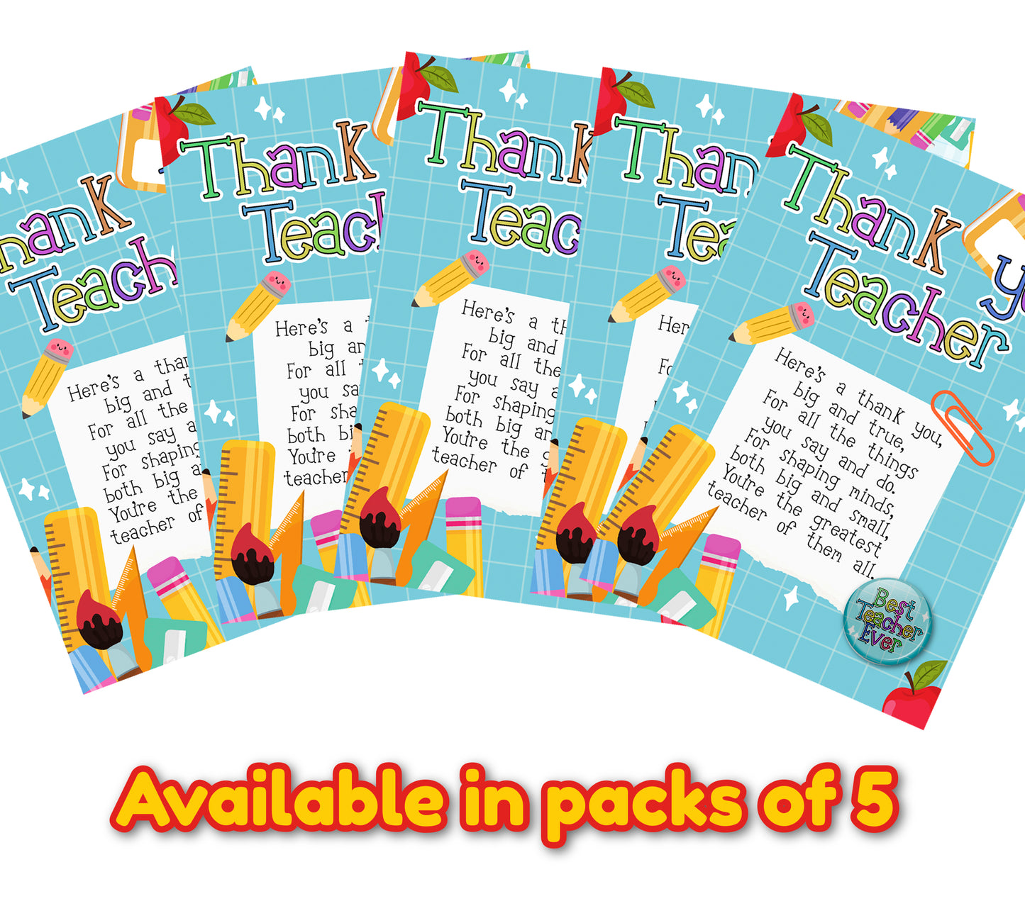 Thank You Teacher Greeting Card with FREE pin badge - Teacher Gifts - End of Term Gift -Teacher, School, Nursery, Parents