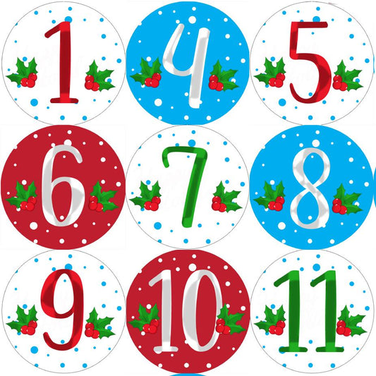 144 12 Days of Christmas Countdown Advent Number Stickers 1-12 30mm Glossy Stickers