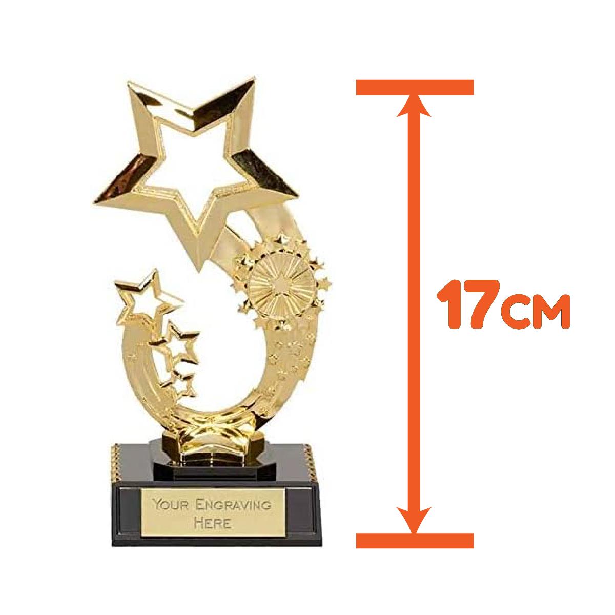 Gold Rising Star Award Trophy 17cm Plastic FREE engraving and Certificate