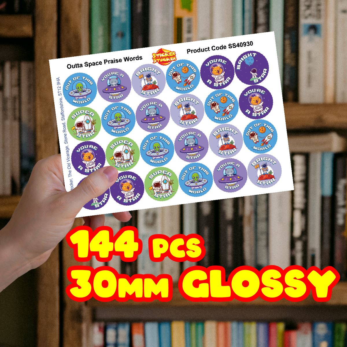 144 Outta Space Praise 30mm Children's Reward Stickers for Teachers or Parents