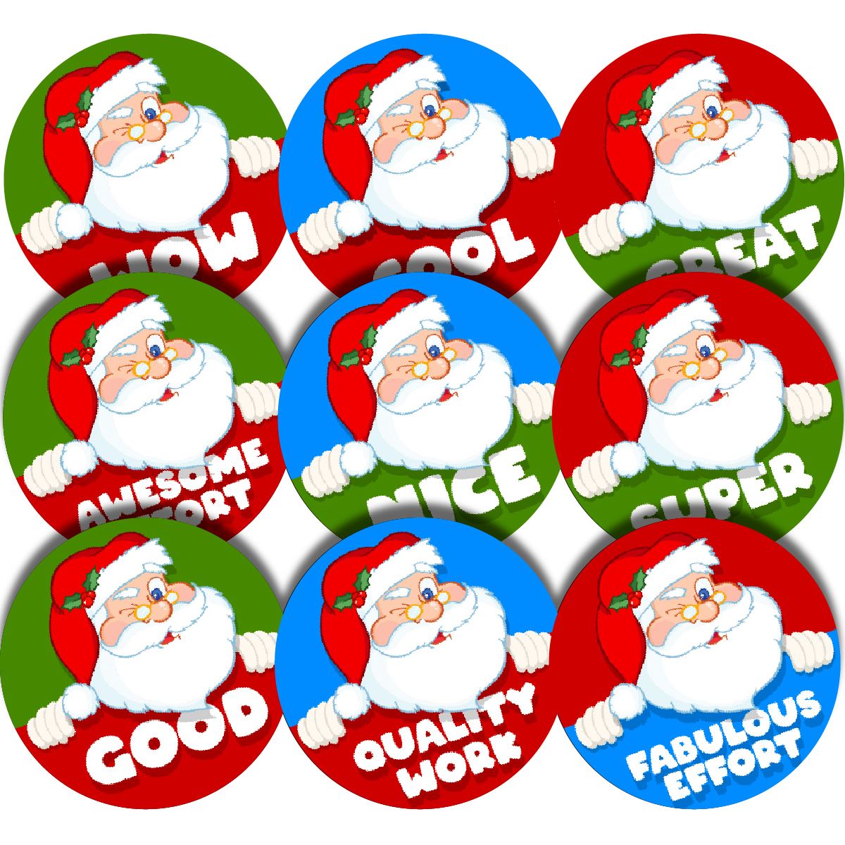 144 Santa Praise Words 30mm Glossy Christmas Reward Stickers
