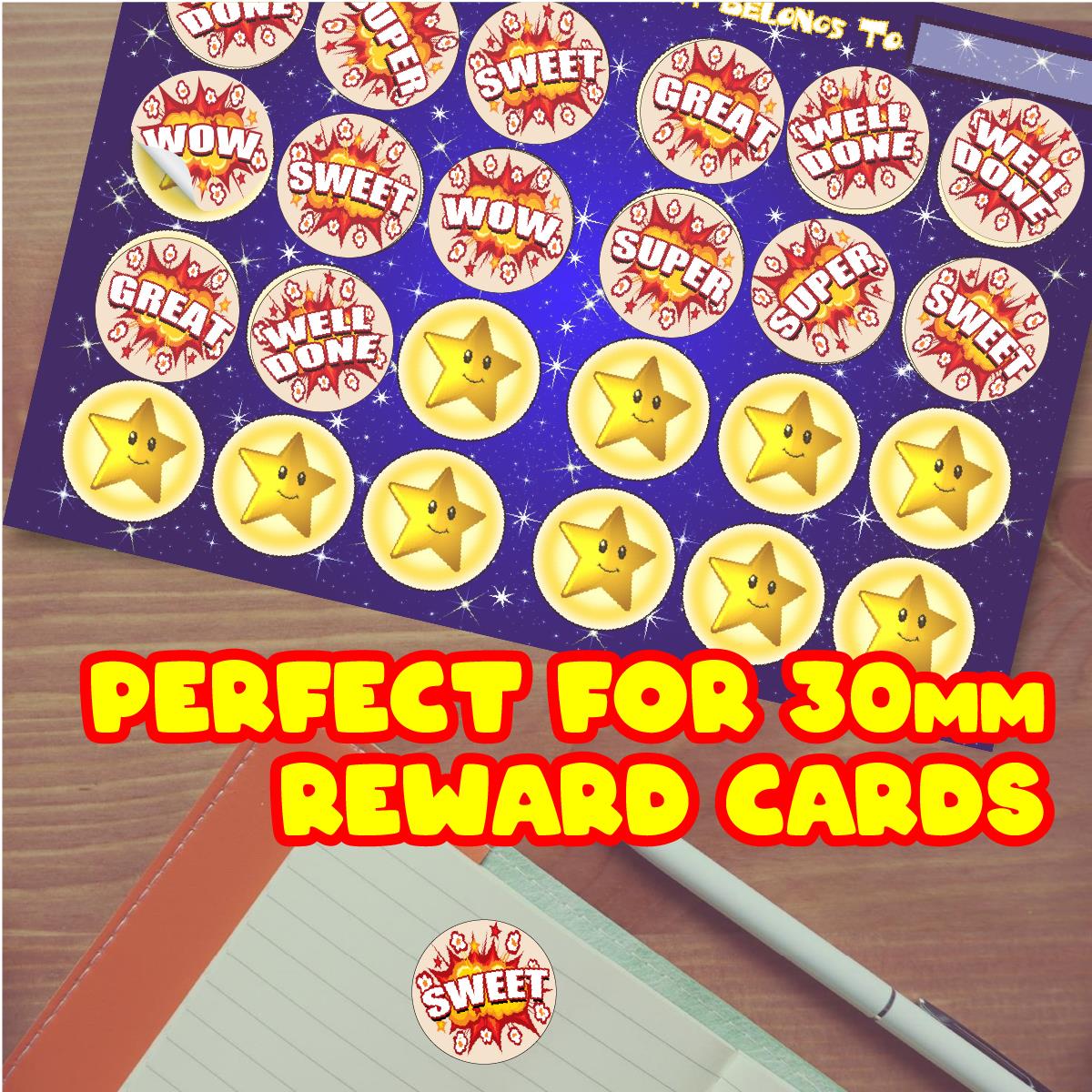 120 Popcorn Praise Words 30mm Popcorn Scented Reward Stickers for Teachers, Parents and Party Bags