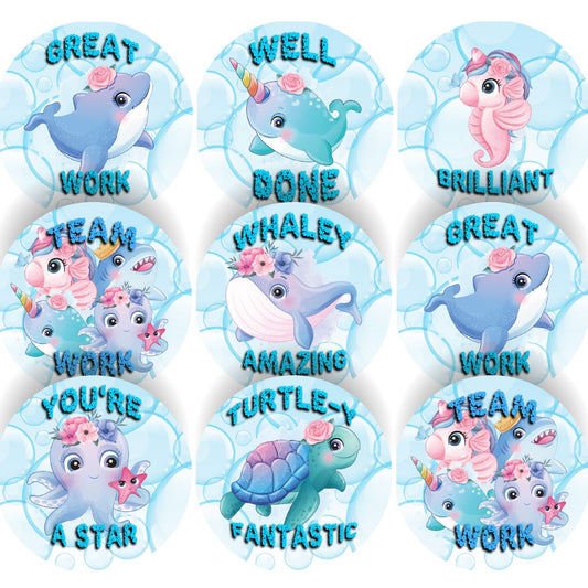 144 Ocean Praise Words 30mm Children's Reward Stickers for Teachers or Parents