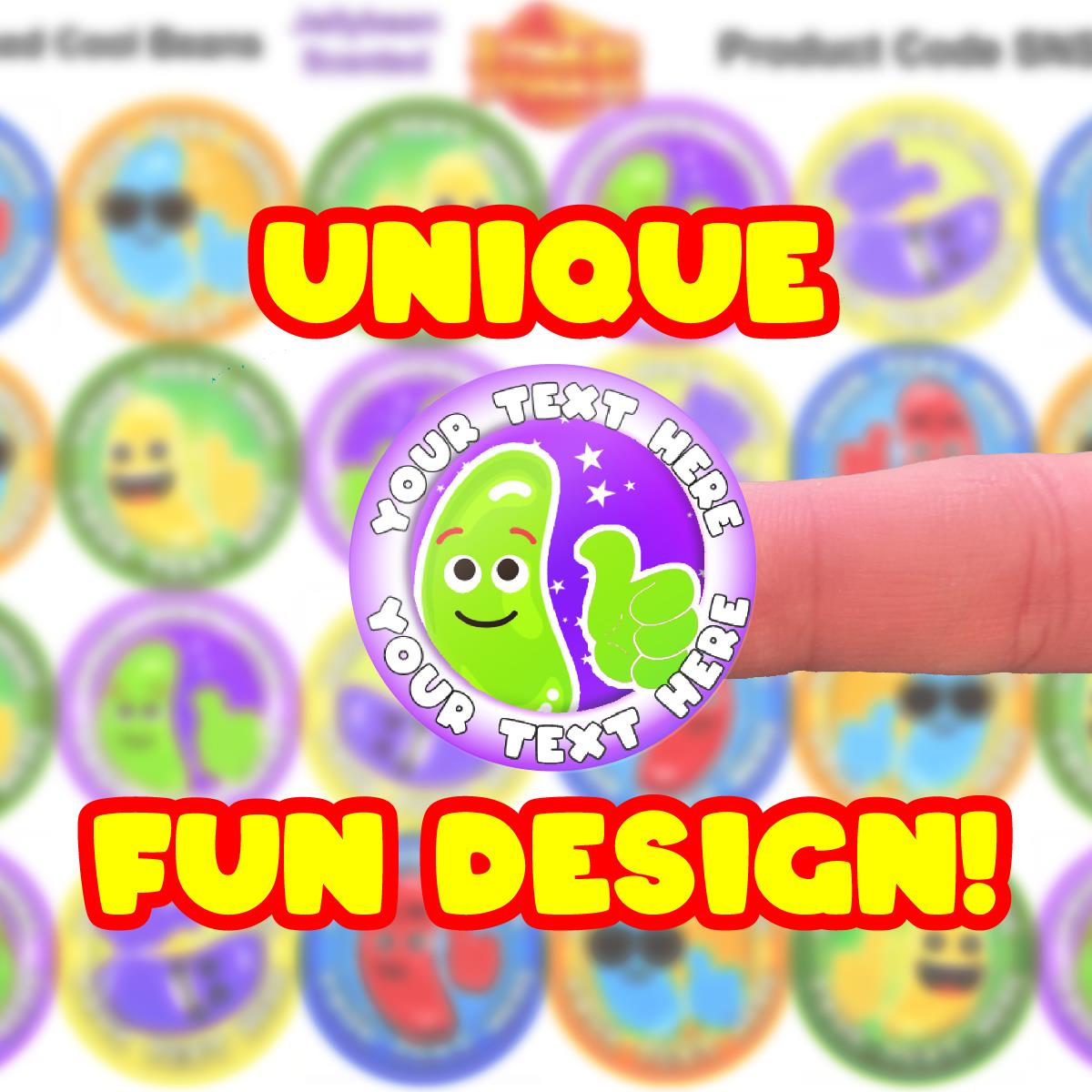 120 Cool Beans Jellybean Scented Personalised Stickers - 30mm - School Teachers Parents