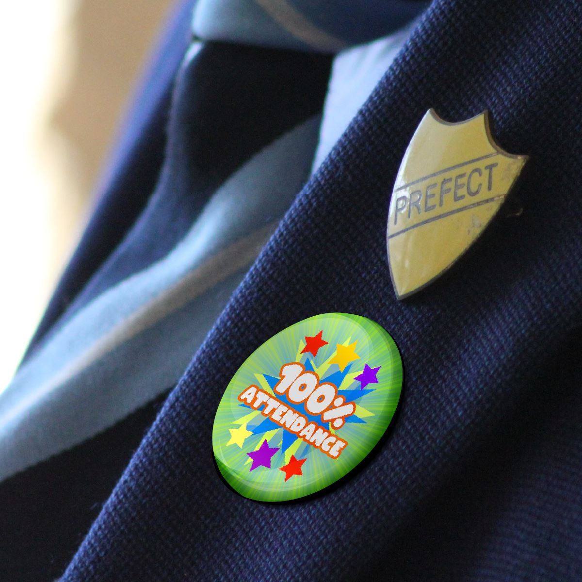 100% Attendance Reward Button Badges (Pack of 20 Pin Badges - 38mm)