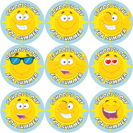144 Schools out for Summer - Sunshine End of Term Year Teacher Reward Stickers Size 30mm