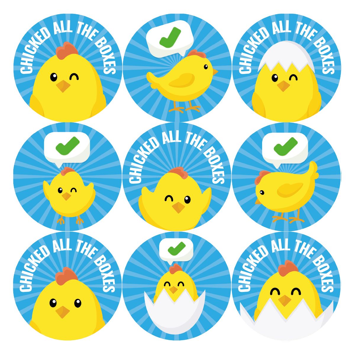 144 Chicked All The Boxes - 30mm - Glossy Reward Stickers for Teachers & Parents