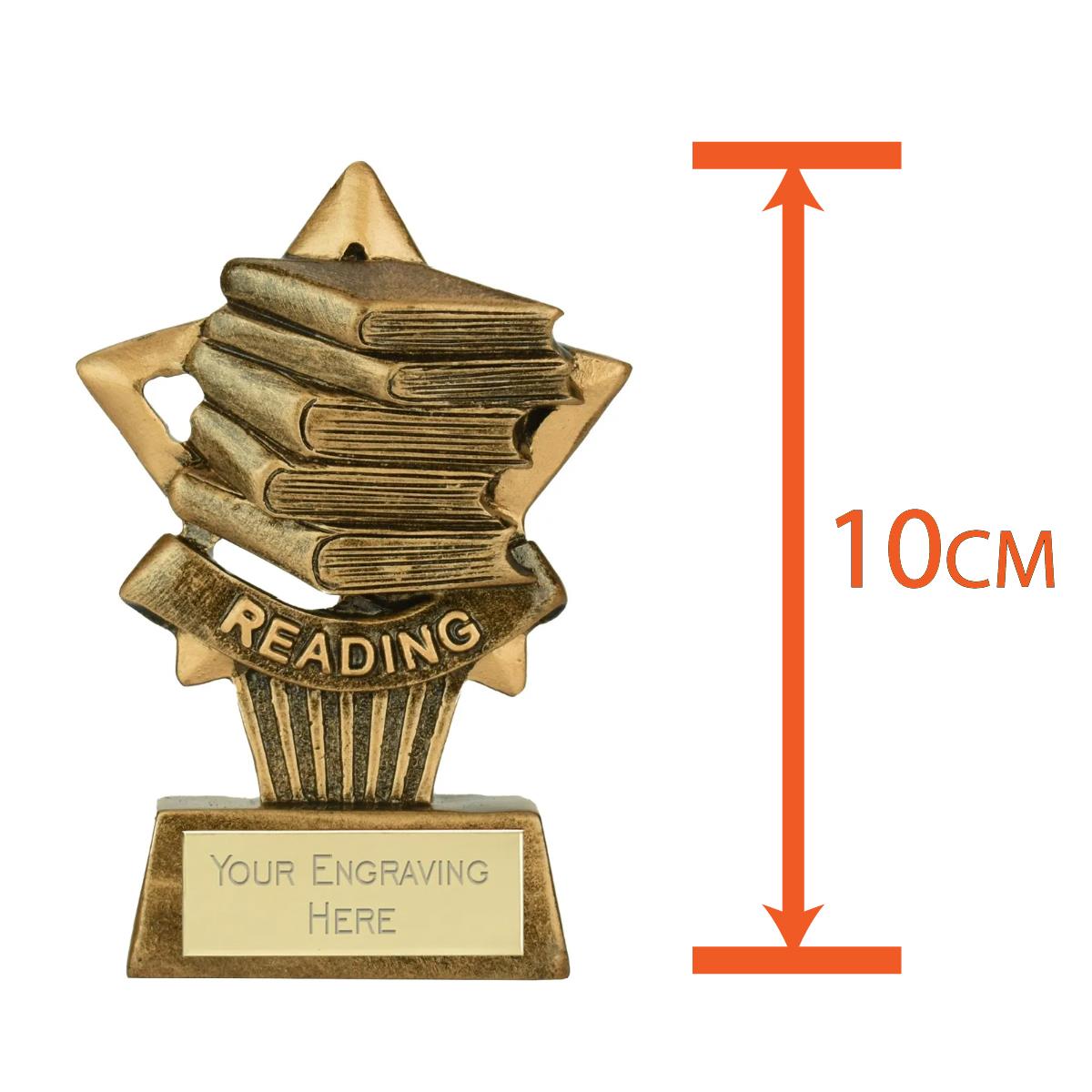Mini Star Plus Reading Award Trophy 10cm Resin FREE engraving and Certificate