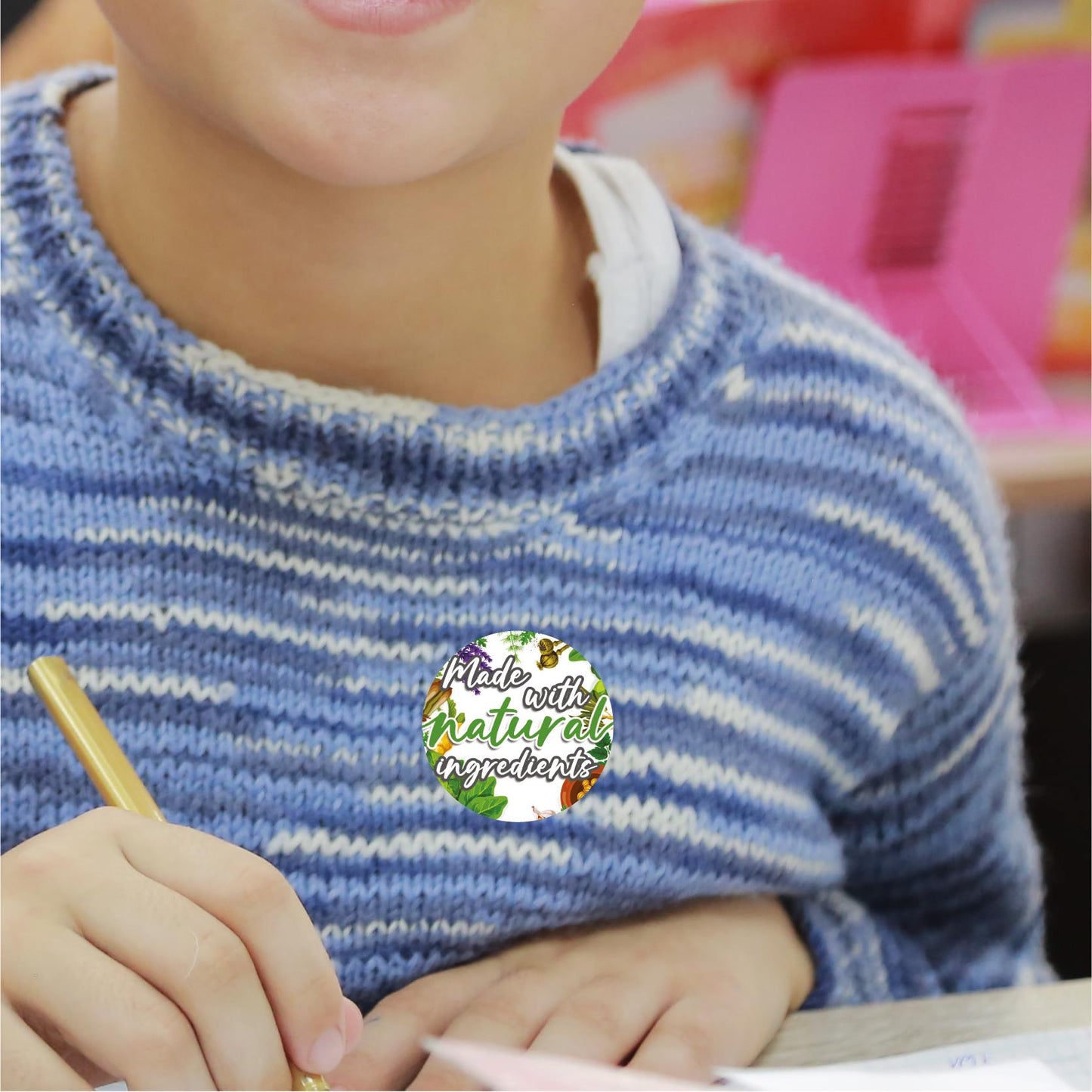 144 Made With Natural Ingredients 30mm Glossy Stickers Product Gift Packaging Seal Labels