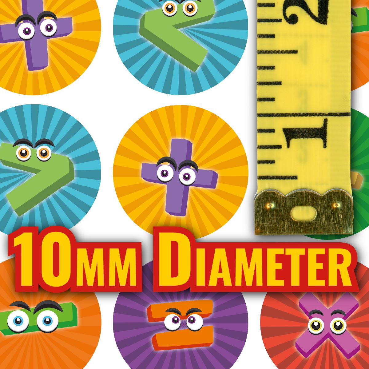 900 Colourful Mini Maths Character Dots 10mm Glossy Teacher Reward Stickers Spot Stickers Journal Stickers