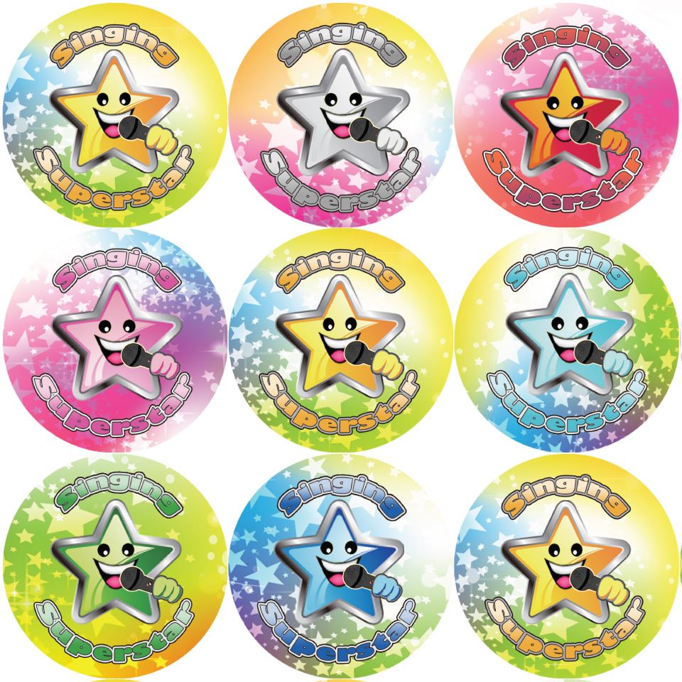 144 Singing Superstar 30mm Reward Stickers for Teachers, Parents and Party Bags