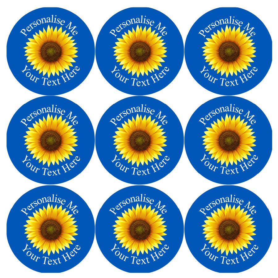 144 Sunflower Personalised 30mm Glossy Stickers Crafting Gift Packaging Seal Labels