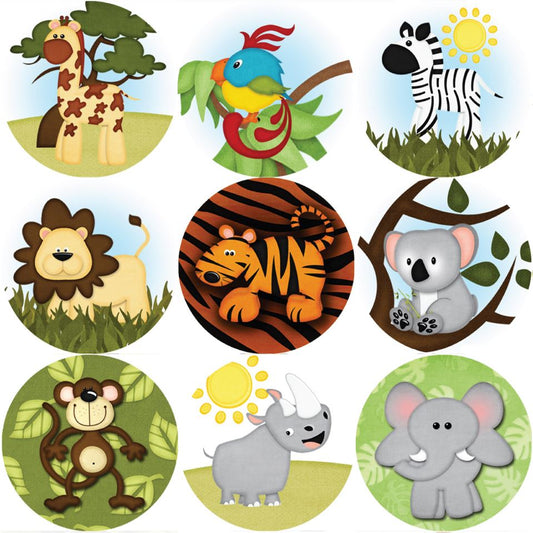 144 Wild Safari Animals 30mm Children's Reward Stickers for Teachers or Parents