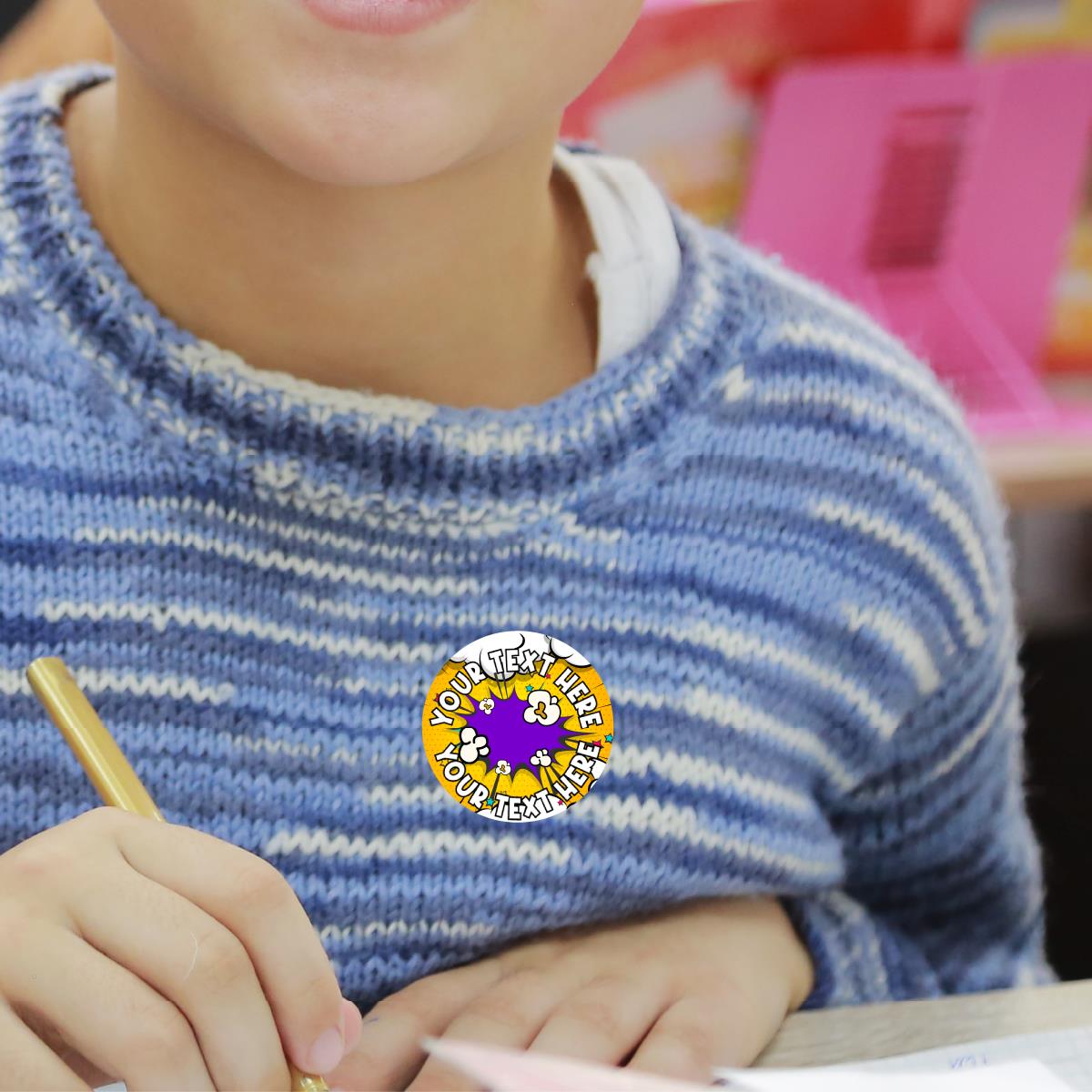 120 Popcorn POP! Scented Personalised Stickers - 30mm - School Teachers Parents