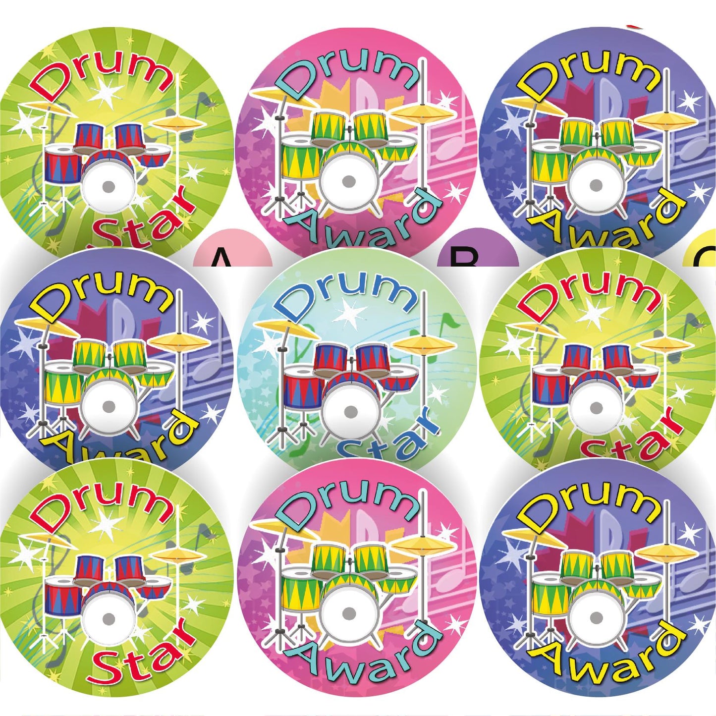 144 Drum Star Awards 30mm Reward Stickers for School Music Teachers, Parents and Nursery