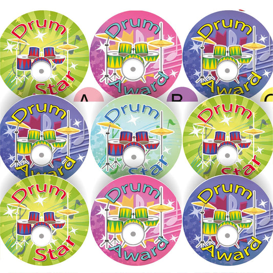 144 Drum Star Awards 30mm Reward Stickers for School Music Teachers, Parents and Nursery