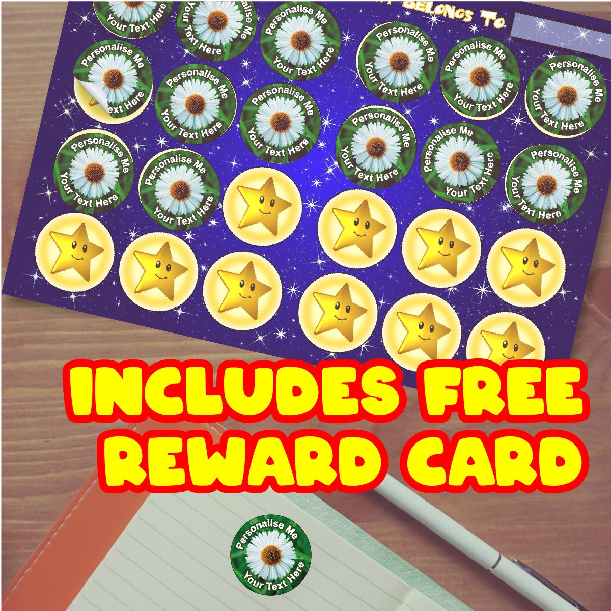 144 Daisy Personalised 30mm Reward Stickers for School Teachers