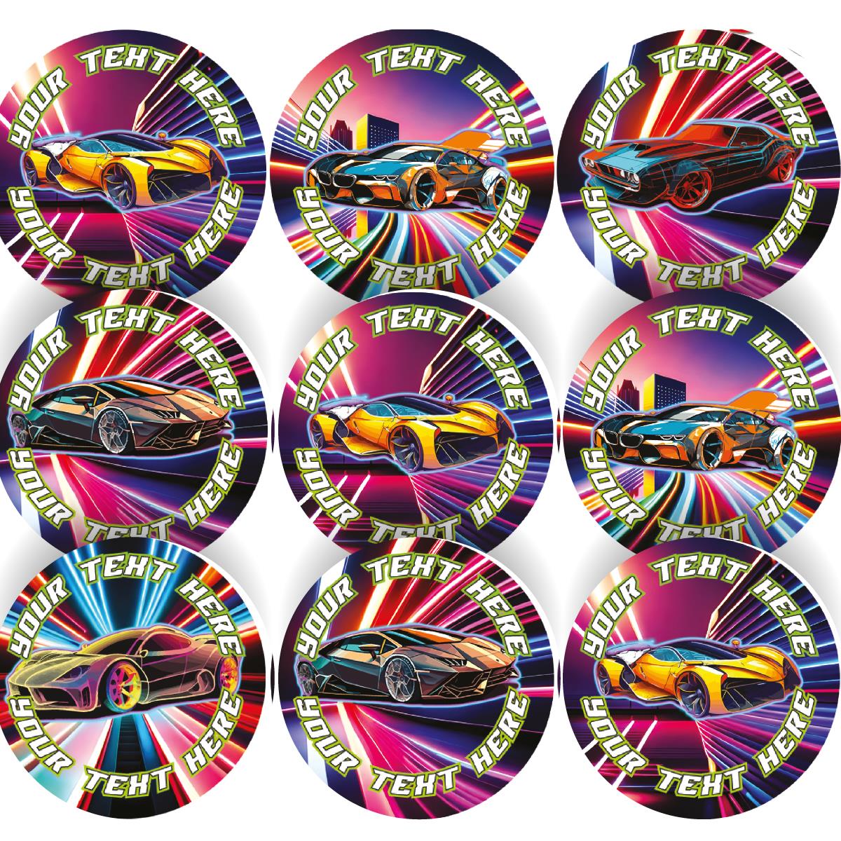144 Cool Car Personalised 30mm Children's Reward Stickers for Teachers or Parents and Party Bags