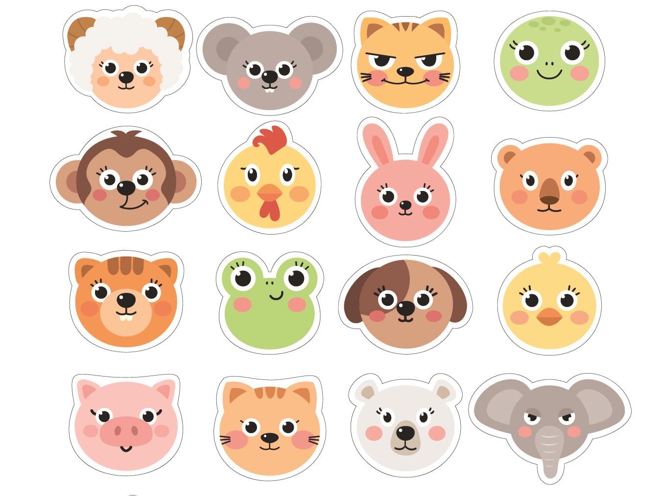 288 Cute Animal Faces 20mm Shaped Children's Reward Stickers for School Teachers or Nurses