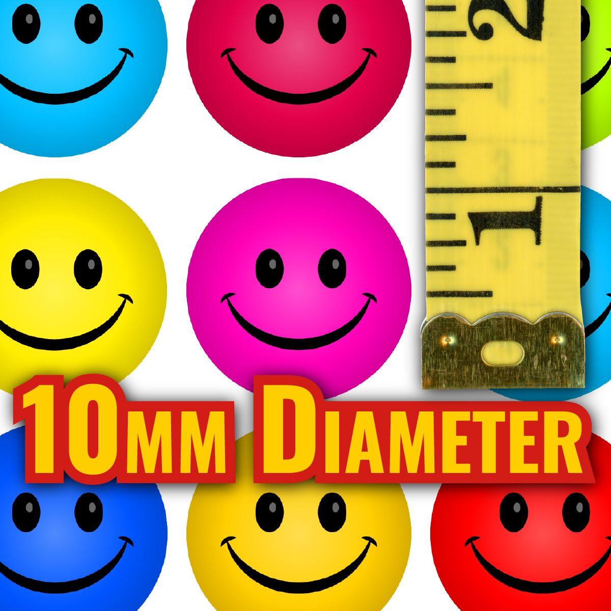 900 Colourful Mini Smiling Faces Dots 10mm Glossy Spot Stickers - Journal Tracker Stickers