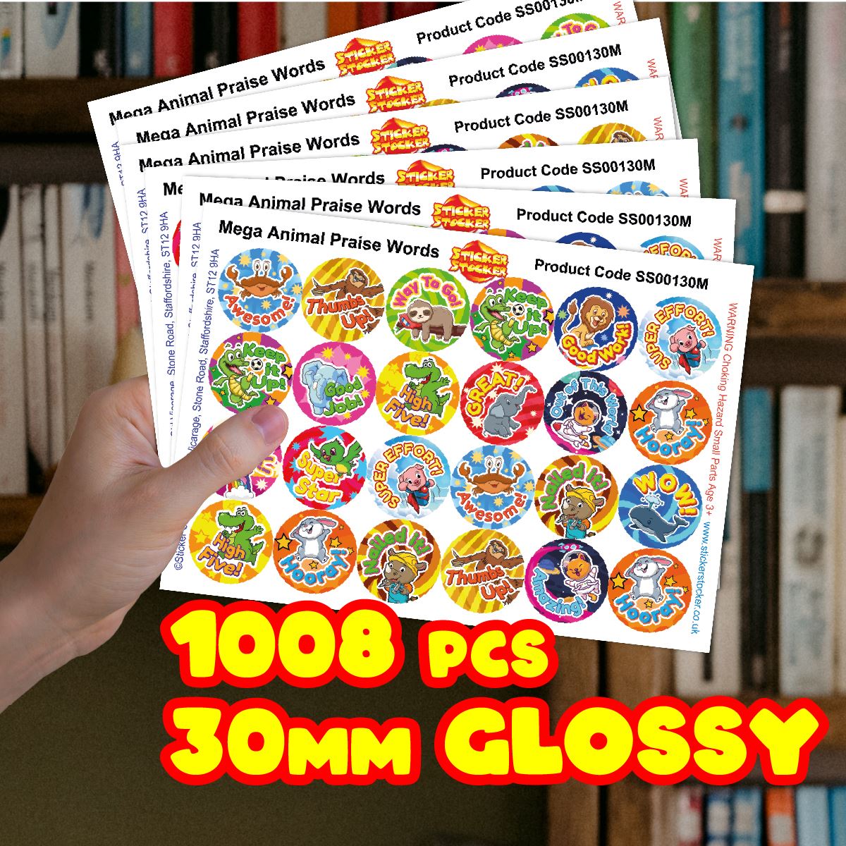 1008 Reward Stickers - Animal Praise Words 30mm Mega Reward Sticker Pack for Teachers & Parents