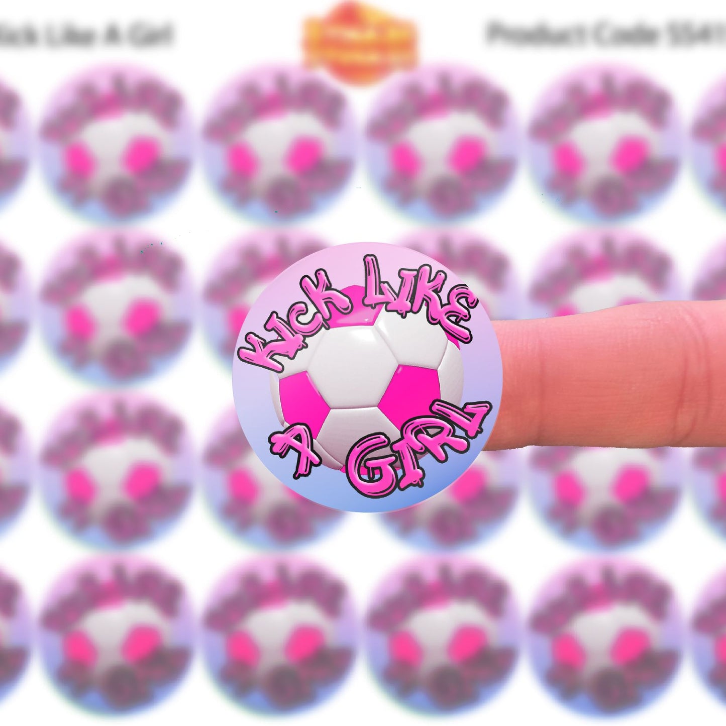 144 Kick Like A Girl Football 30mm Children's Reward Stickers for Teachers or Parents and Party Bags