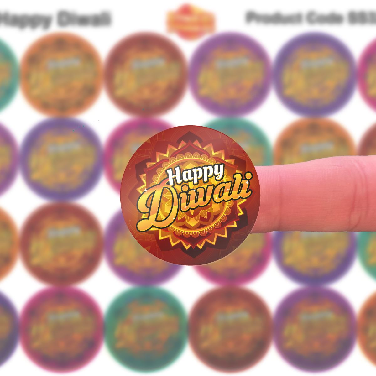144 Colourful Happy Diwali 30mm Glossy Stickers
