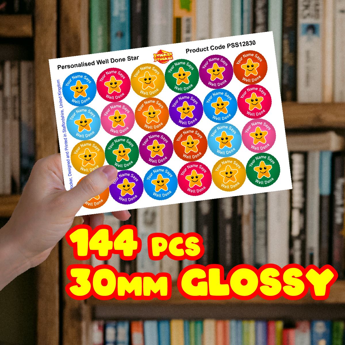 144 Personalised Well Done Star 30mm Reward Stickers for School Teachers, Parents and Nursery
