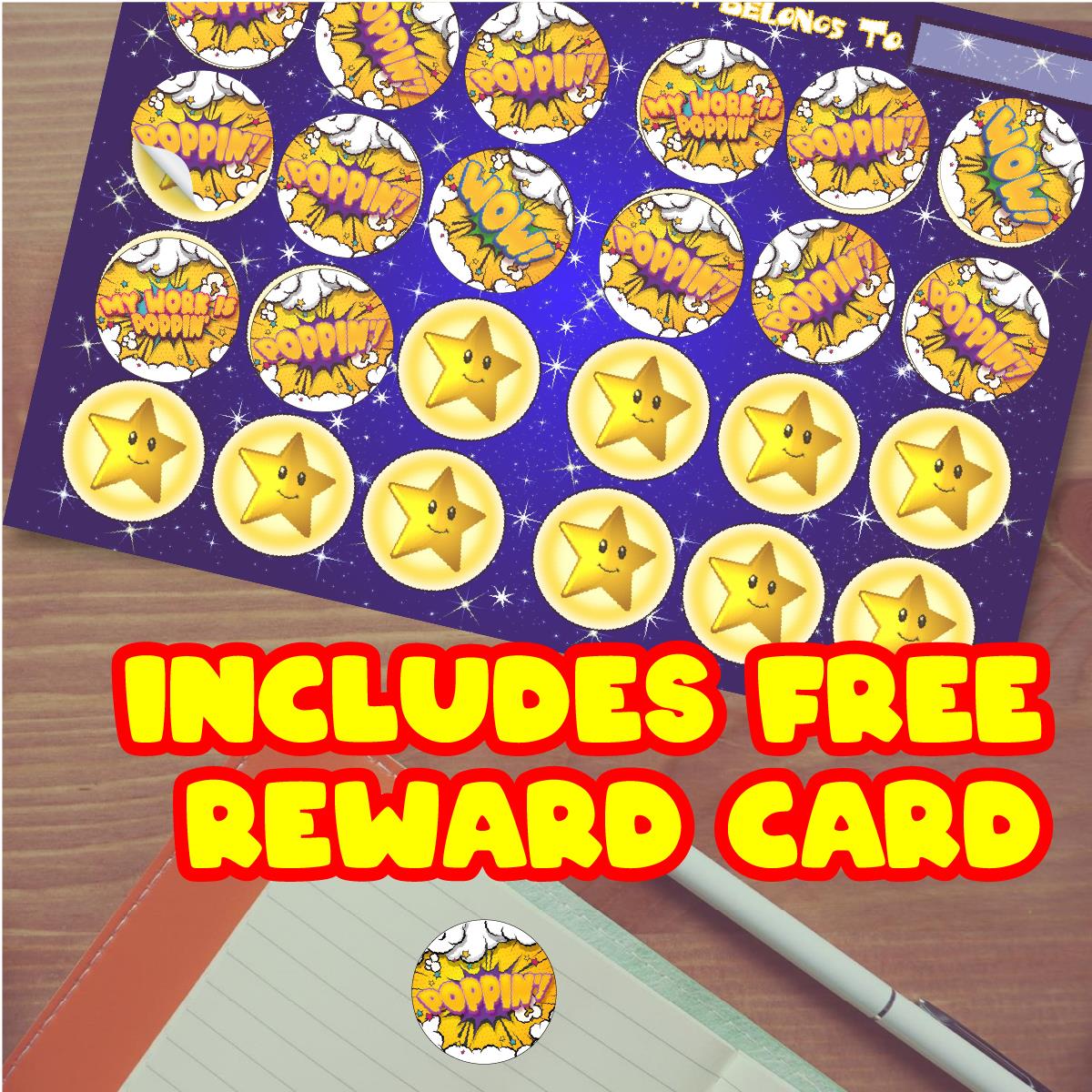 120 Popcorn Poppin' Praise Words 30mm Scented Reward Stickers for Teachers, Parents and Party Bags
