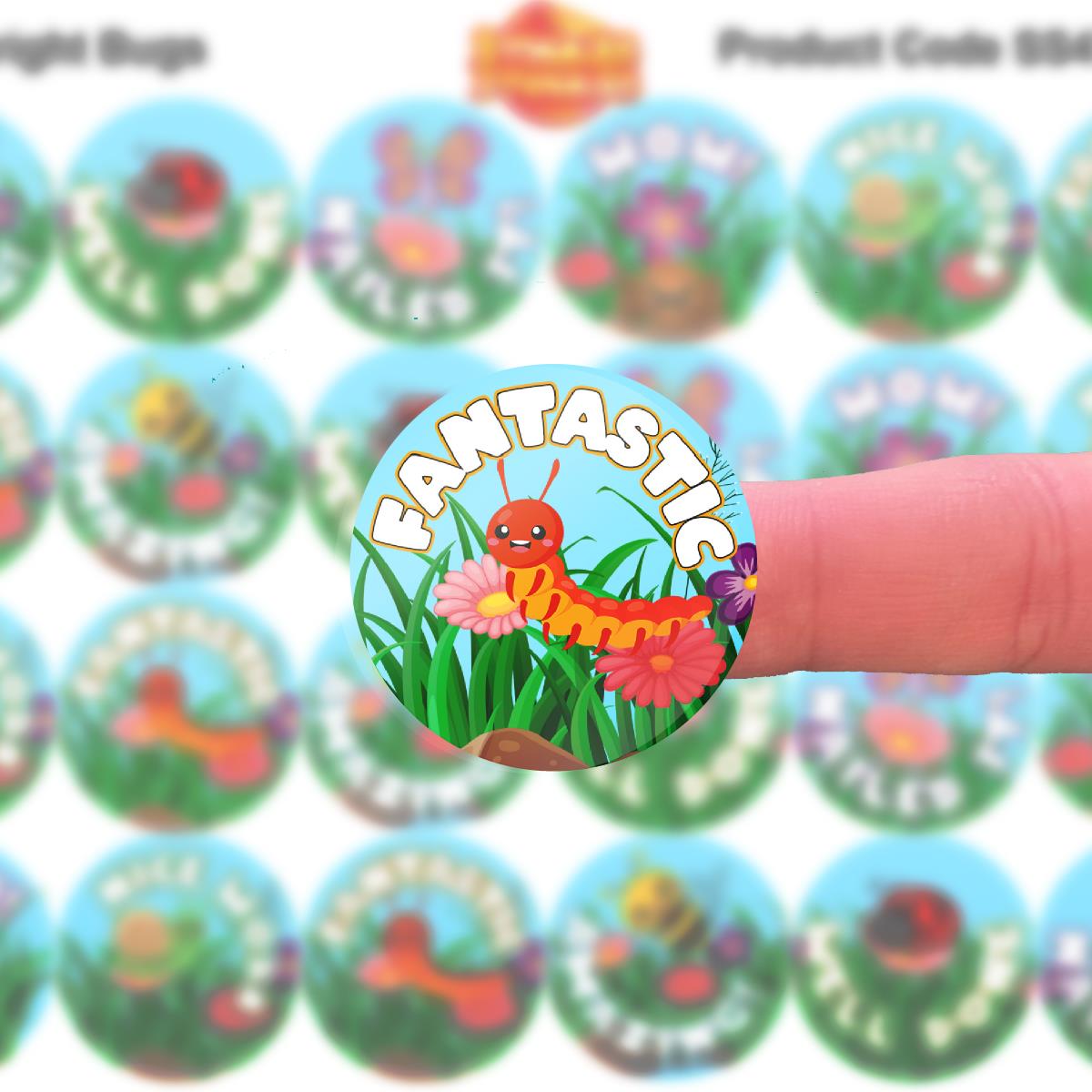 144 Bright Bugs 30mm Round Children's Minibeast Reward Stickers - Teachers or Parents