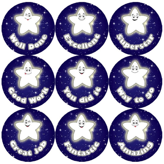 144 Night Star Praise Words 30mm Children's Reward Stickers for Teachers or Parents