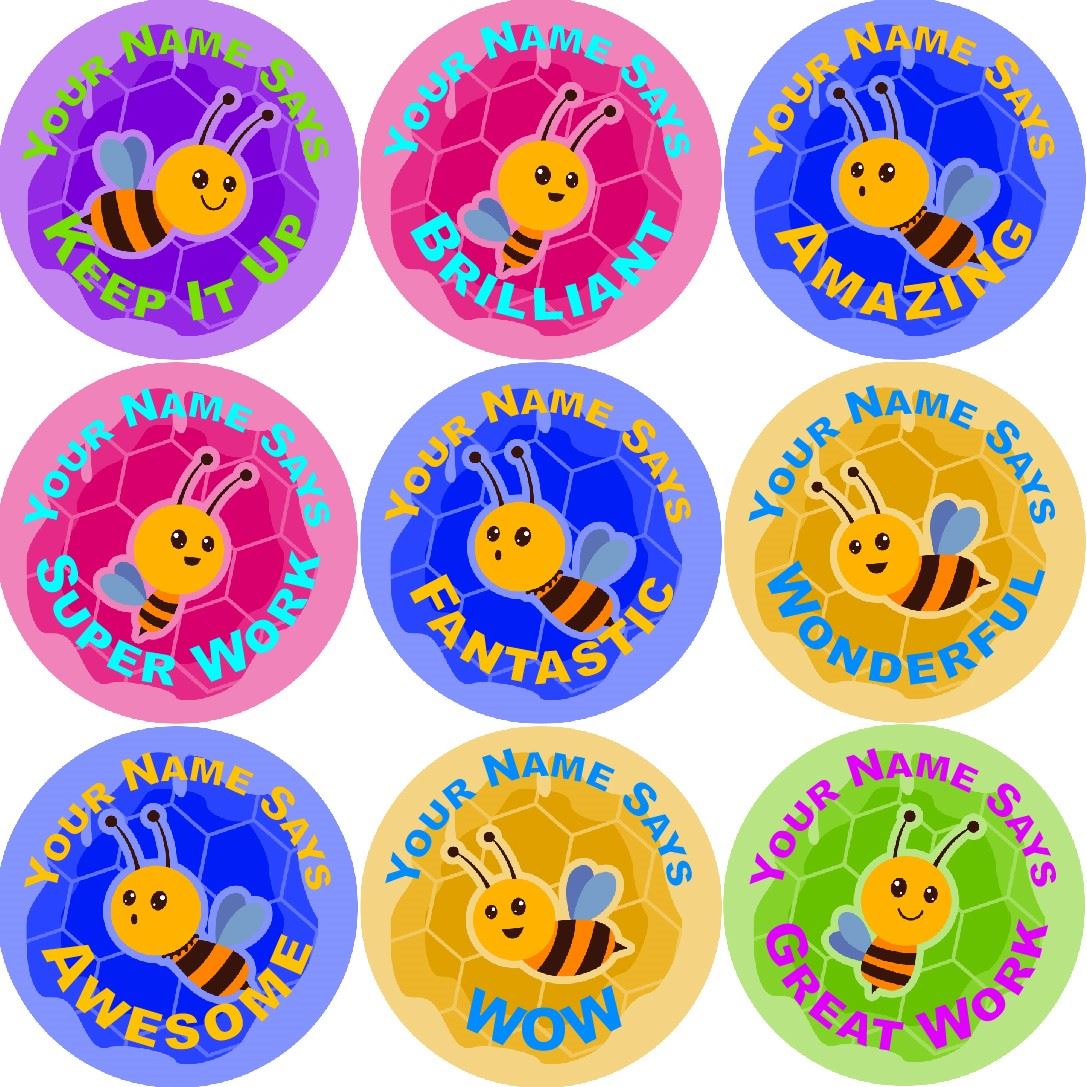 144 Personalised Praise Bee 30mm Reward Stickers for School Teachers, Parents and Nursery