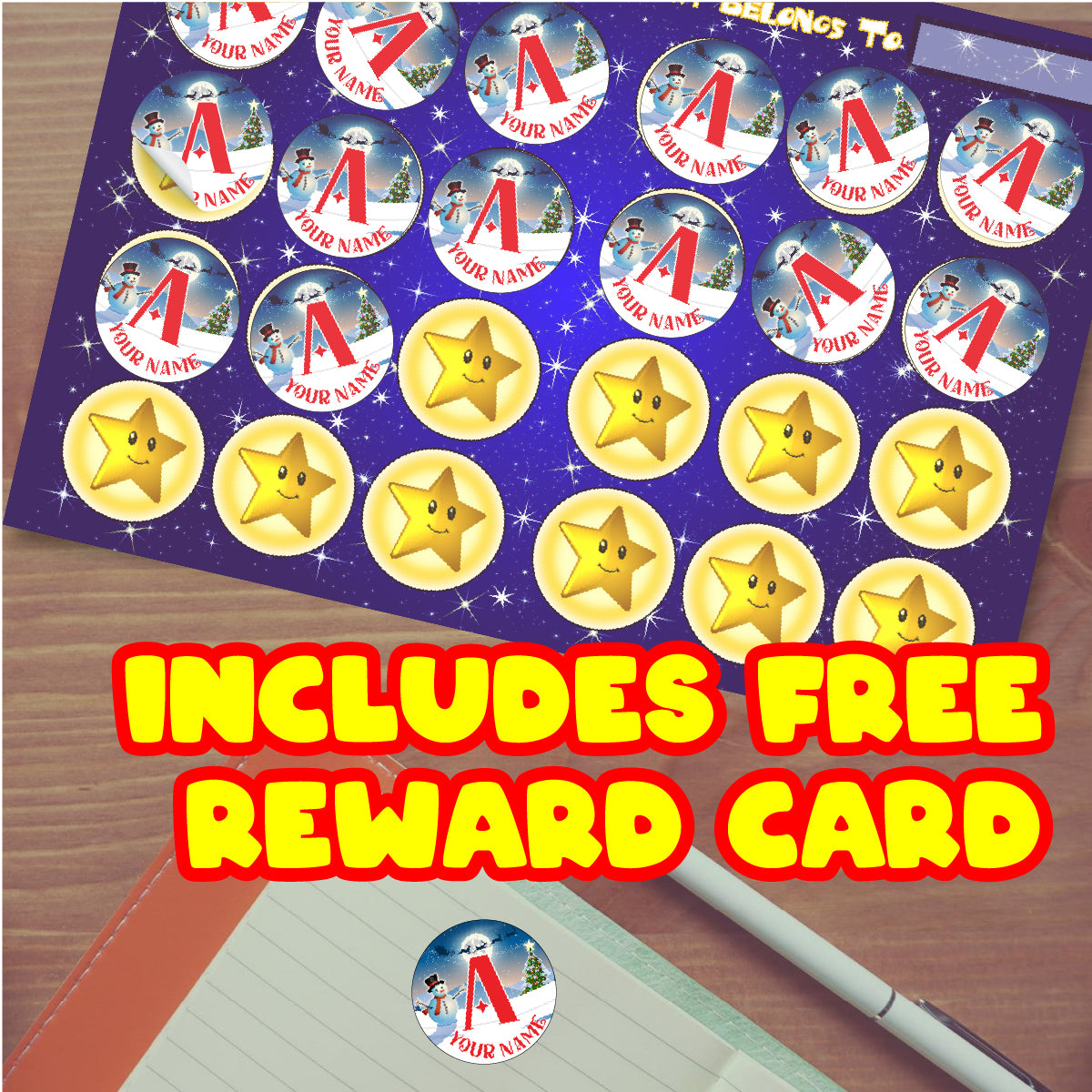 144 Personalised Merry Monogram 30mm Christmas Initial Stickers for School Teachers, Parents, Gifts, Events