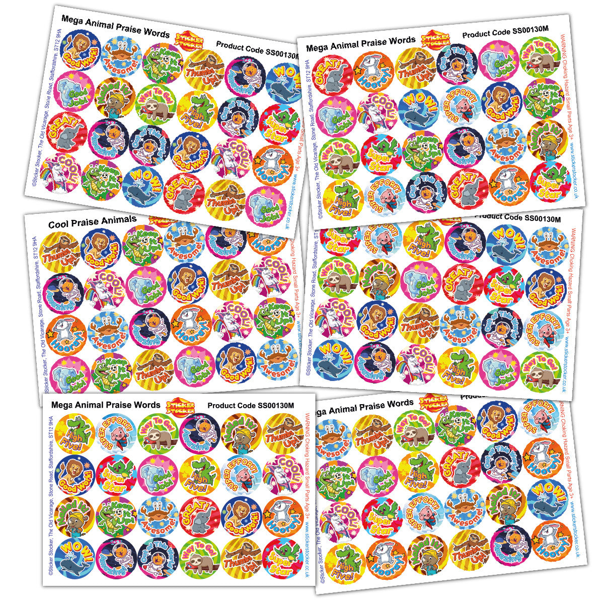 Sticker Stocker 1008 Reward Stickers - Animal Praise Words 30mm Mega Reward Sticker Pack for Teachers & Parents