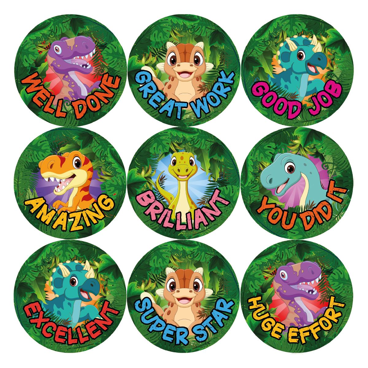 144 Dinosaur Praise - 30mm - Glossy Reward Stickers for Teachers & Parents