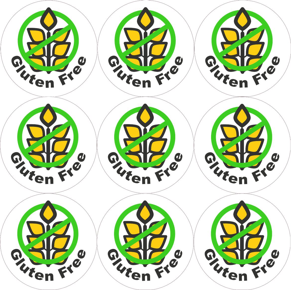 144 Gluten Free Stickers  - Green - 30mm Glossy Food Allergy Labels