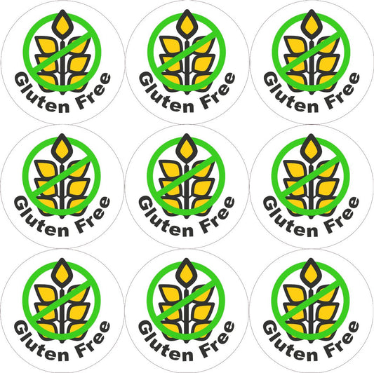 144 Gluten Free Stickers  - Green - 30mm Glossy Food Allergy Labels