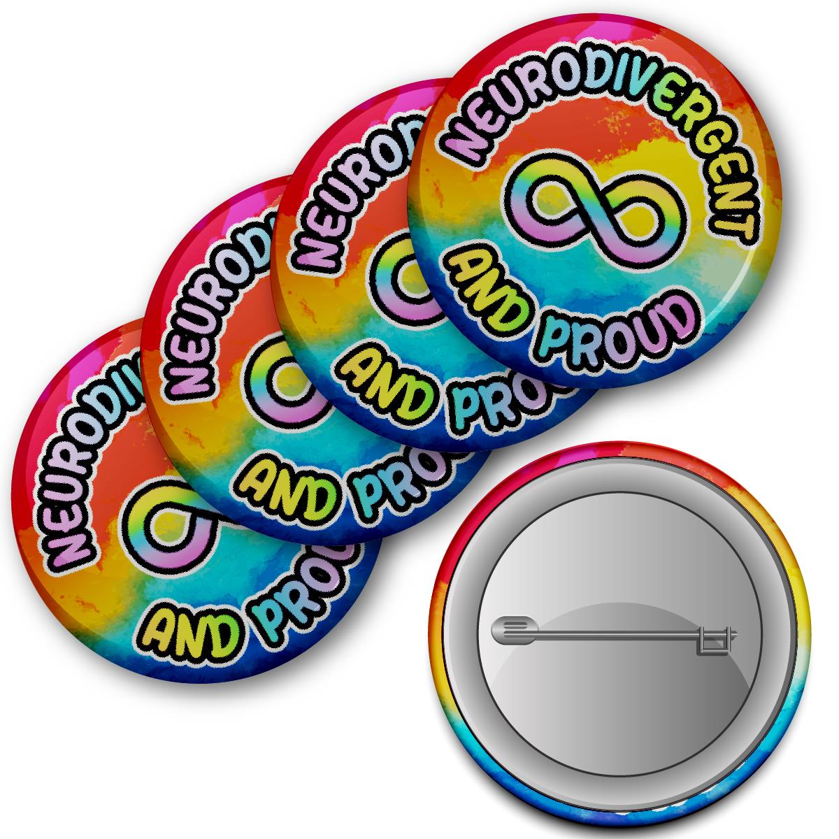 20 x Neurodivergent and Proud Button Badges (Pack of 20 Pin Badges - 38mm)