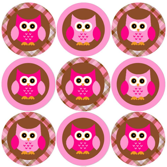 144 Pink Owl 30mm Round Children's Reward Stickers for Teachers, Parents and Party Bags