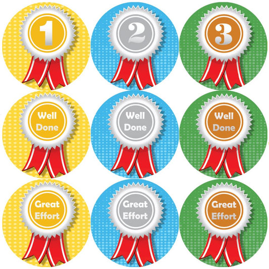 144 Sports Day Rosettes 1st 2nd 3rd 30mm Reward Stickers for Teachers, Parents and Schools