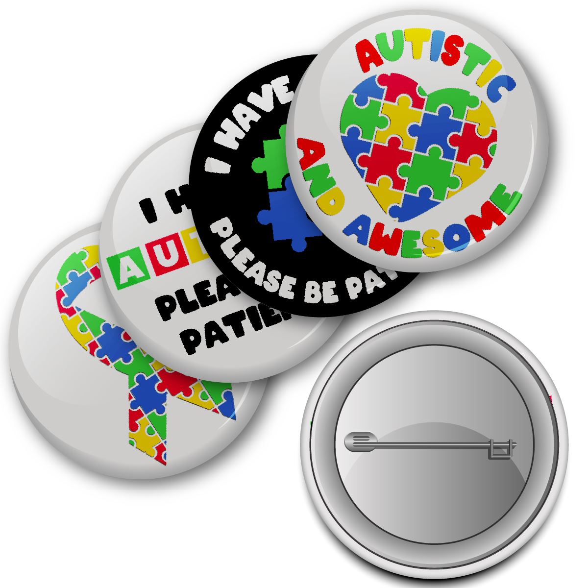 Autism Button Badges (Pack of 20 Pin Badges - 38mm) Autistic Awareness
