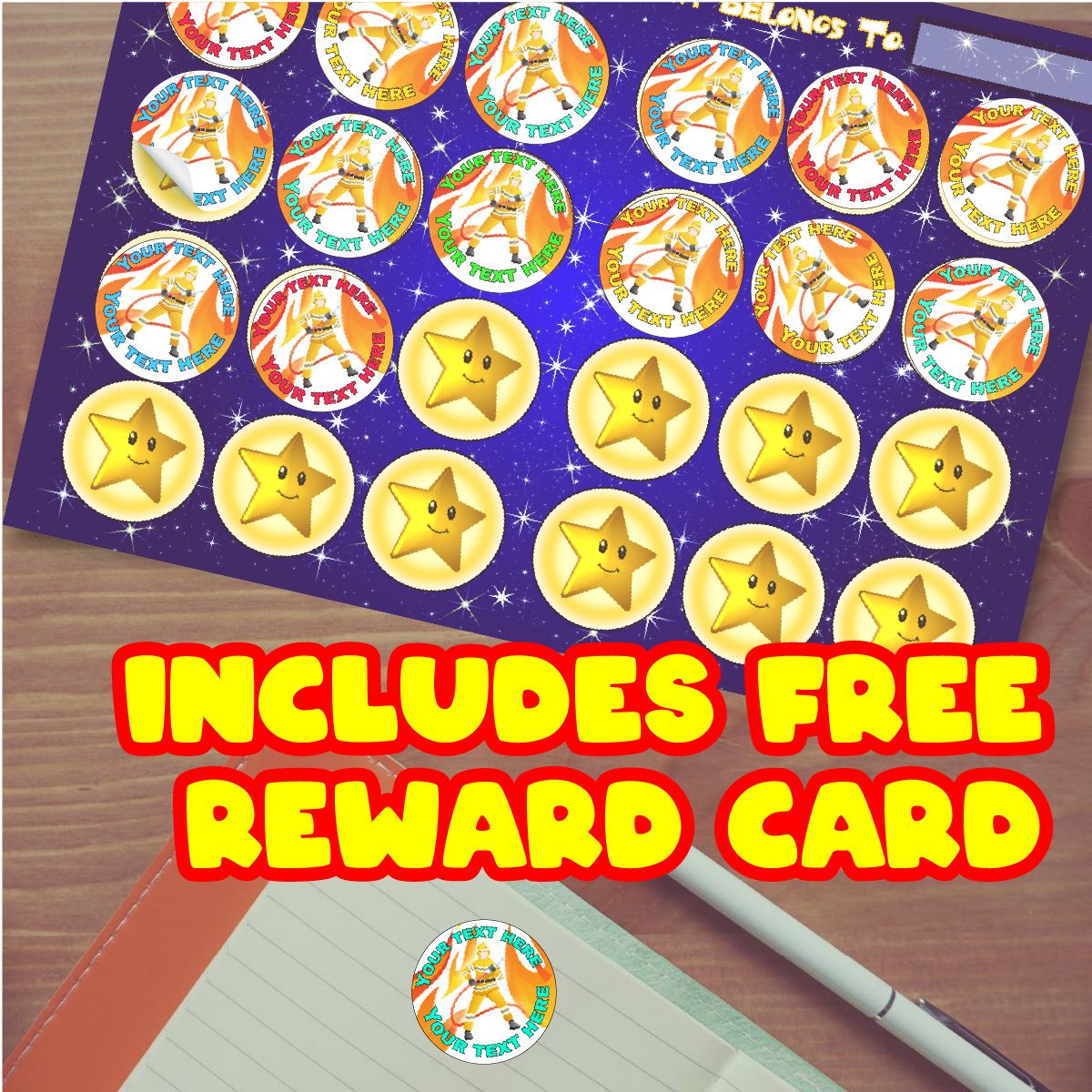 144 Personalised Firefighter 30mm Reward Stickers for School Teachers, Parents and Nursery