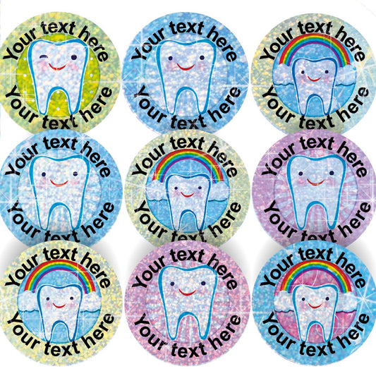96 Personalised Sparkle Happy Teeth 30mm Reward Stickers + 60 Free Sparkle Smiles for School Teachers, Parents and Nursery