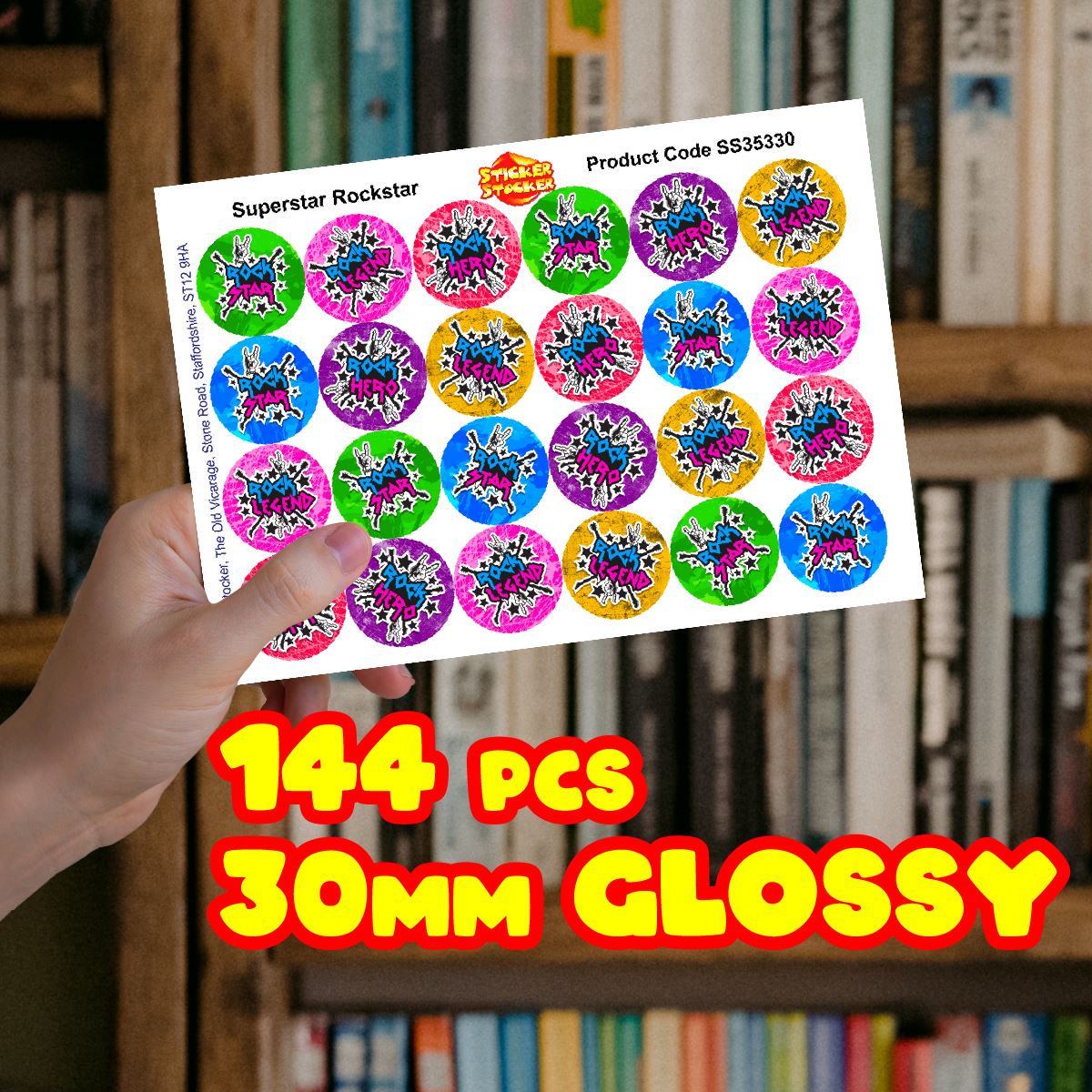 144 Superstar Rockstar - 30mm - Glossy Reward Stickers for Teachers & Parents